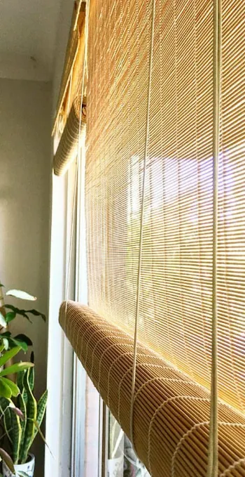 Bamboo blinds with light-filtering liners