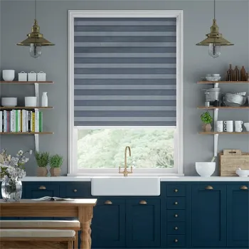 Navy Blue Zebra Blinds with beige translucent strips