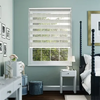 Platinum Pearl Zebra Blinds motorized room darkening
